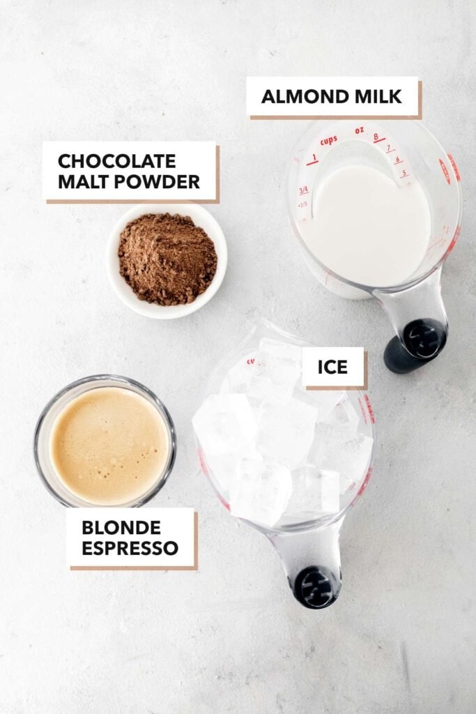 Making a chocolate almond milk espresso shake
