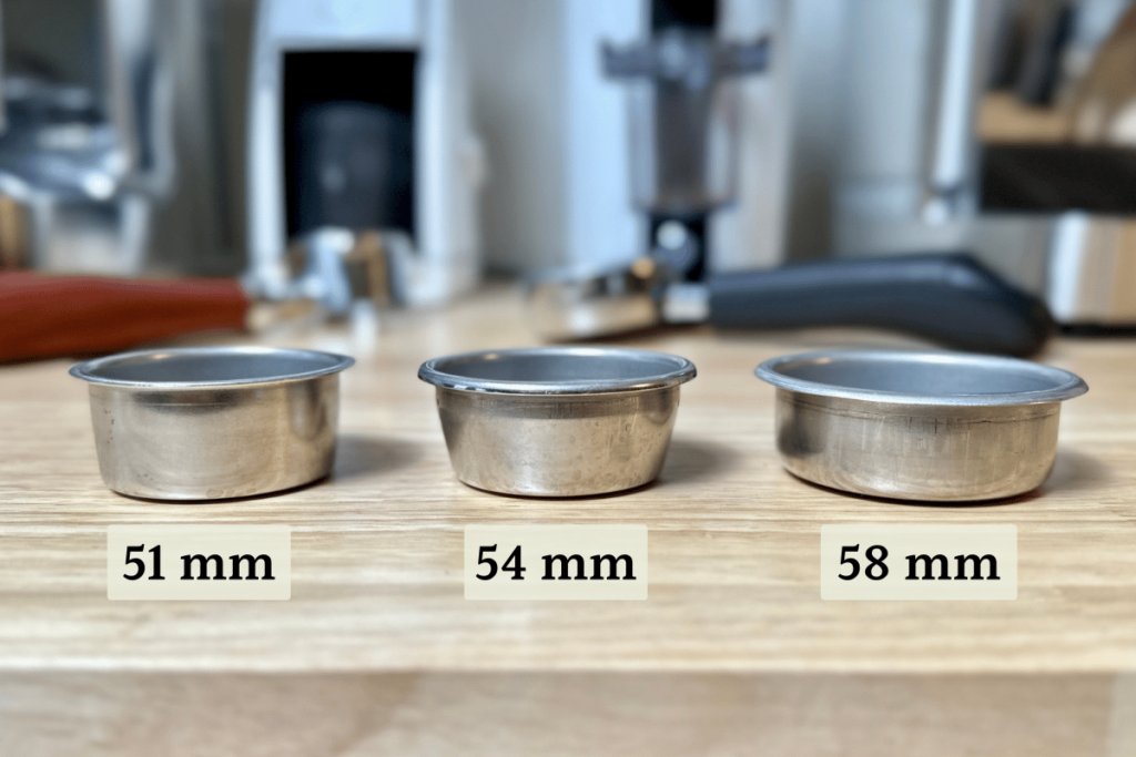 Espresso baskets come in standard sizes such as 51mm, 53mm, and 58mm.