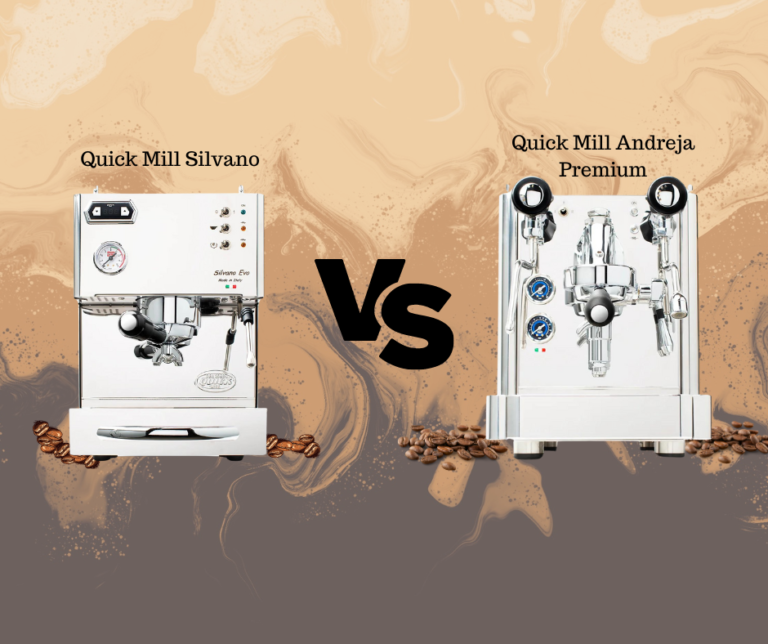 Quick Mill Silvano vs Andreja Premium espresso machines side by side, highlighting their unique designs and features.