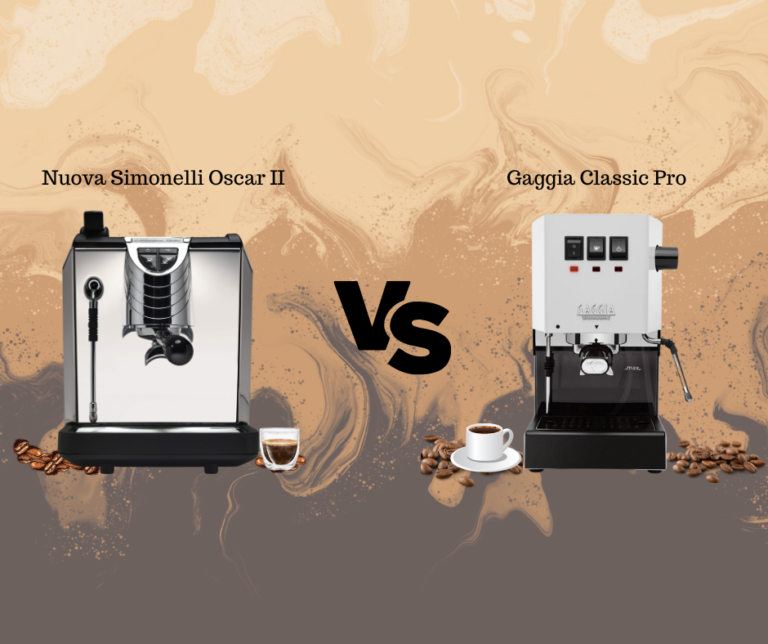 Nuova Simonelli Oscar II and Gaggia Classic Pro espresso machines displayed side by side for a detailed feature comparison.