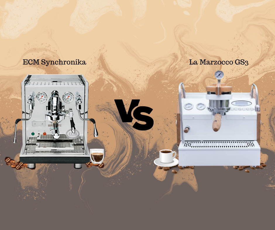 ECM Synchronika and La Marzocco GS3 espresso machines displayed