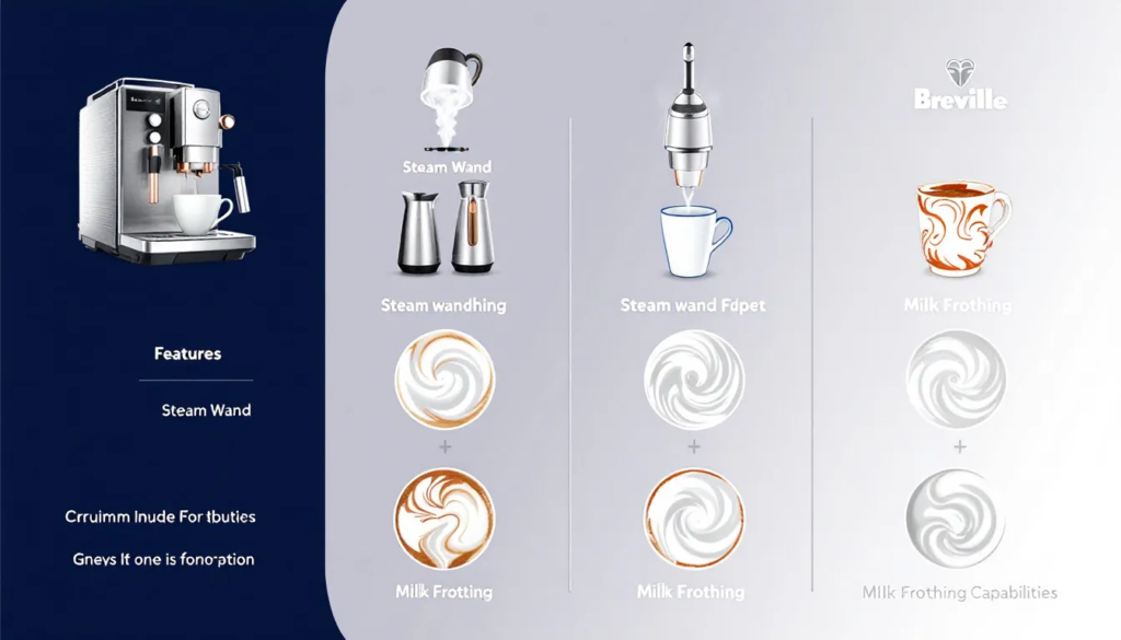 Steam wand and milk frothing capabilities of Breville machines.