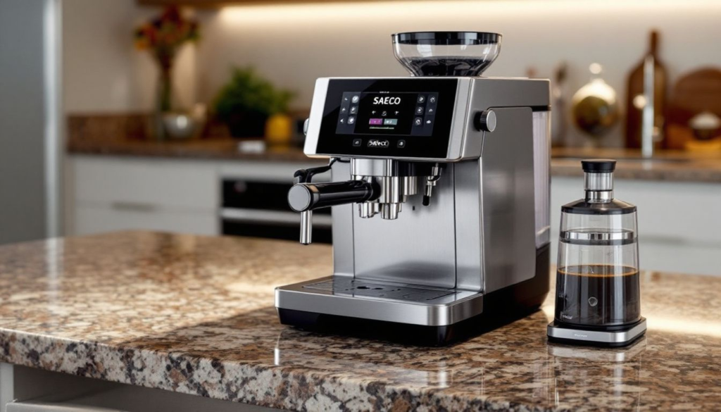 Key features of Saeco espresso machines highlighted.