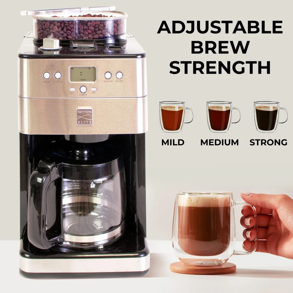 Kenmore Elite Grind and Brew Coffee Maker | Conical Burr Grinder | 12 Cup