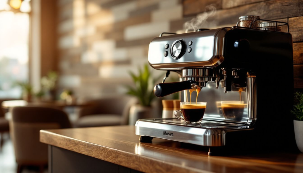 An espresso machine showing signs of espresso channeling during extraction.