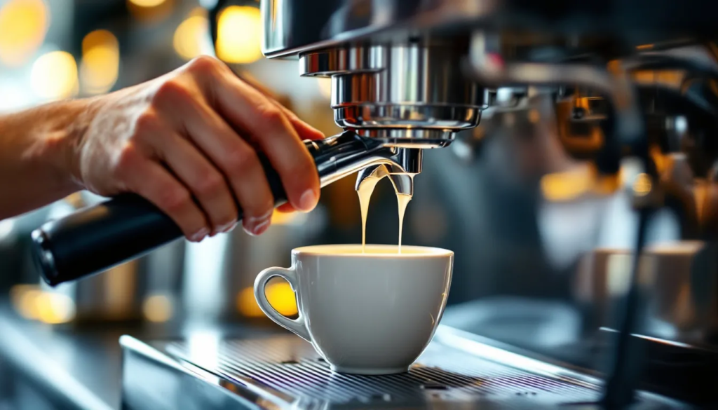 A barista using the Rancilio Silvia Pro X to steam milk for a cappuccino.