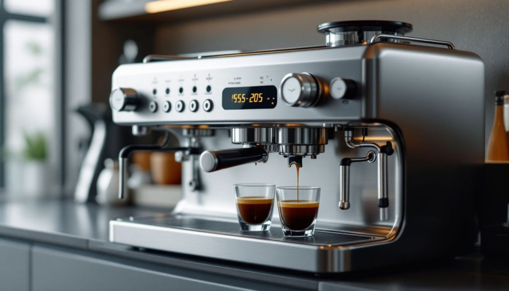 An espresso machine showcasing pressure gauges for espresso brewing.