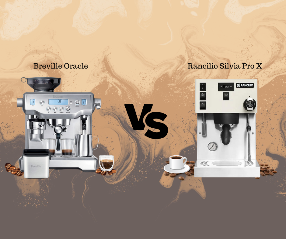 Breville Oracle and Rancilio Silvia Pro X side by side, showcasing their sleek designs