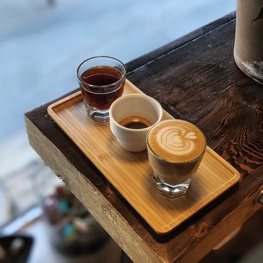 Espresso flight of three Kenyan regions on tasting tray