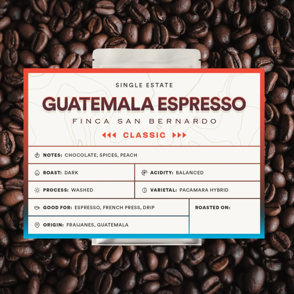 Roaster managing roast curve with label “Guatemala Espresso”