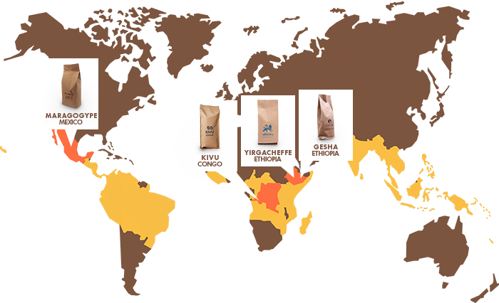 Bag of single-origin coffee with farm details and region map