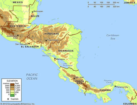 Map highlighting Central American coffee producers