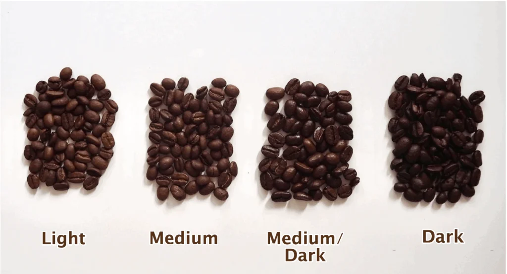 side-by-side image of medium-light roasted single origin vs darker roasted blend