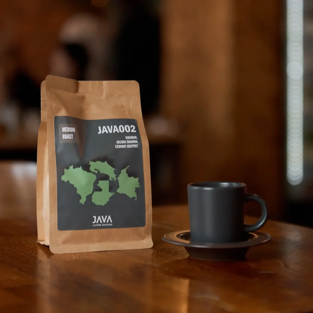 Java espresso shot labeled “spice, dry cocoa, full body”