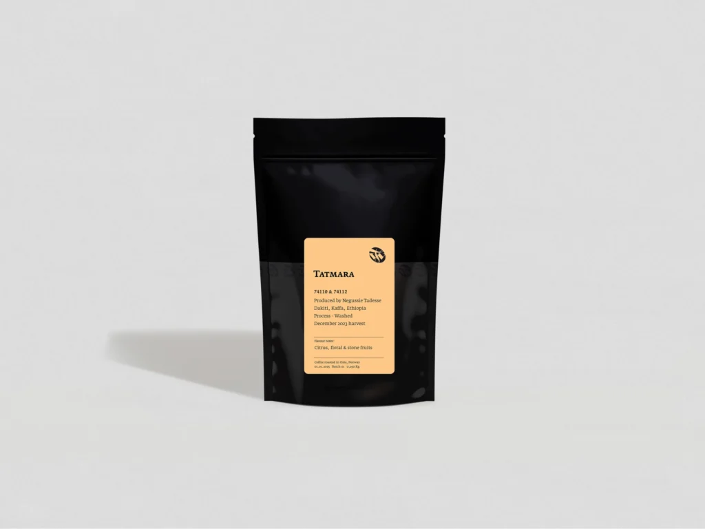 Ethiopian Yirgacheffe labeled bag with flavor notes: “floral, bergamot, citrus”